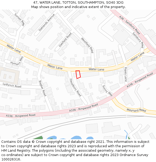 47, WATER LANE, TOTTON, SOUTHAMPTON, SO40 3DG: Location map and indicative extent of plot