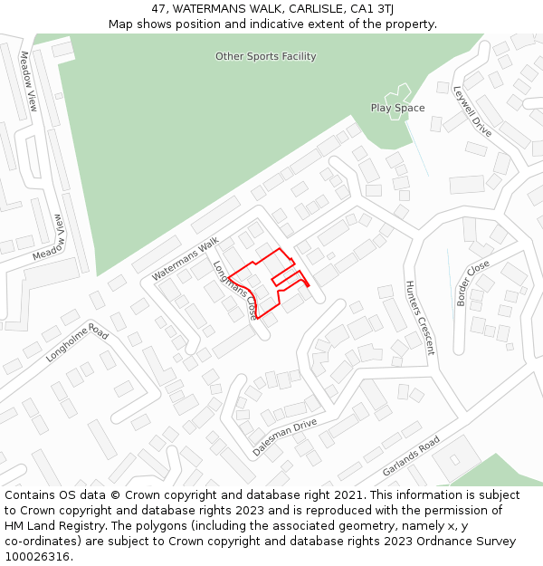 47, WATERMANS WALK, CARLISLE, CA1 3TJ: Location map and indicative extent of plot