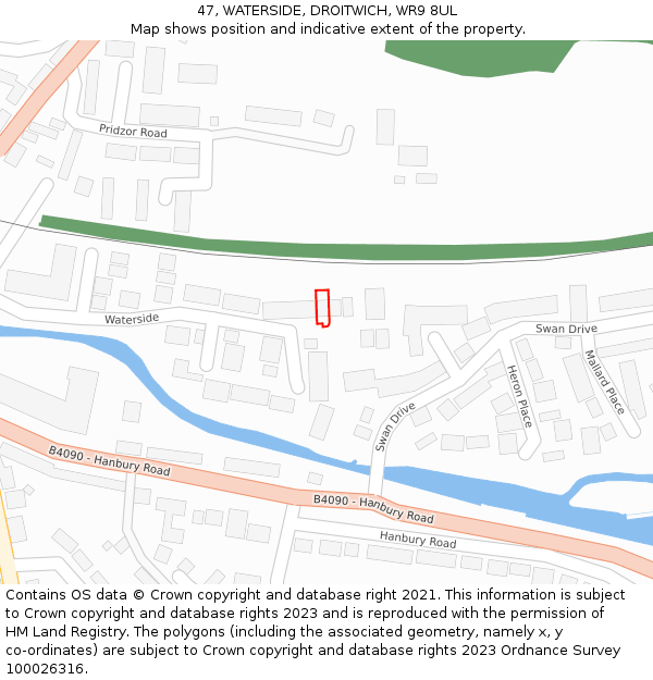 47, WATERSIDE, DROITWICH, WR9 8UL: Location map and indicative extent of plot