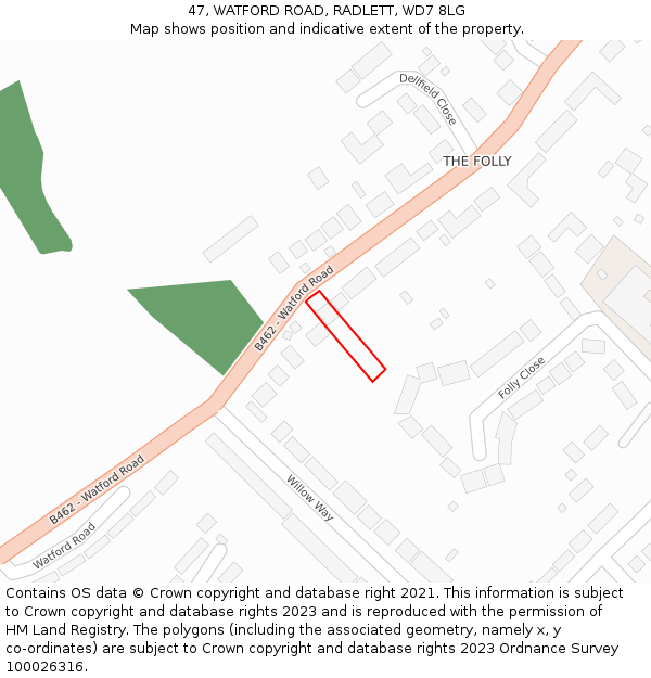 47, WATFORD ROAD, RADLETT, WD7 8LG: Location map and indicative extent of plot