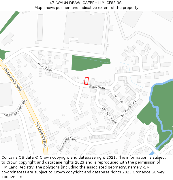 47, WAUN DRAW, CAERPHILLY, CF83 3SL: Location map and indicative extent of plot