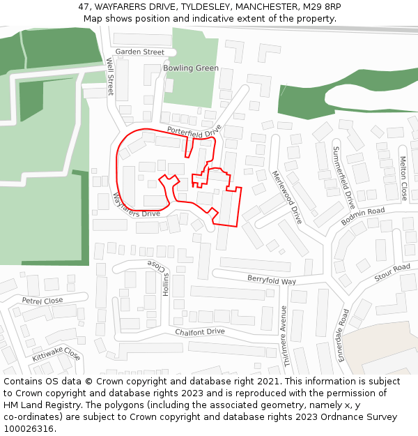 47, WAYFARERS DRIVE, TYLDESLEY, MANCHESTER, M29 8RP: Location map and indicative extent of plot