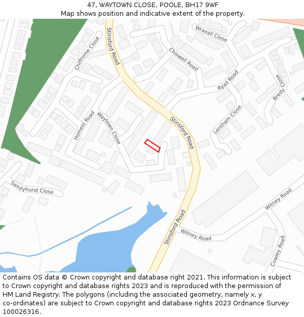 47, WAYTOWN CLOSE, POOLE, BH17 9WF: Location map and indicative extent of plot