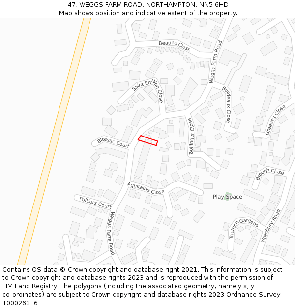 47, WEGGS FARM ROAD, NORTHAMPTON, NN5 6HD: Location map and indicative extent of plot