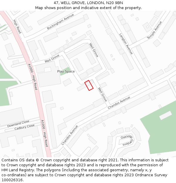 47, WELL GROVE, LONDON, N20 9BN: Location map and indicative extent of plot