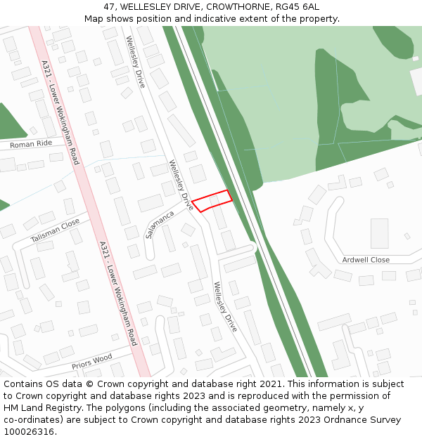 47, WELLESLEY DRIVE, CROWTHORNE, RG45 6AL: Location map and indicative extent of plot