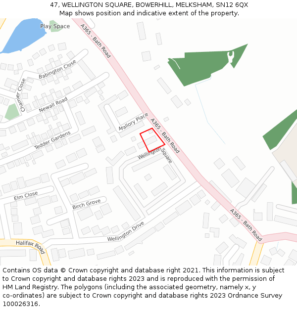 47, WELLINGTON SQUARE, BOWERHILL, MELKSHAM, SN12 6QX: Location map and indicative extent of plot