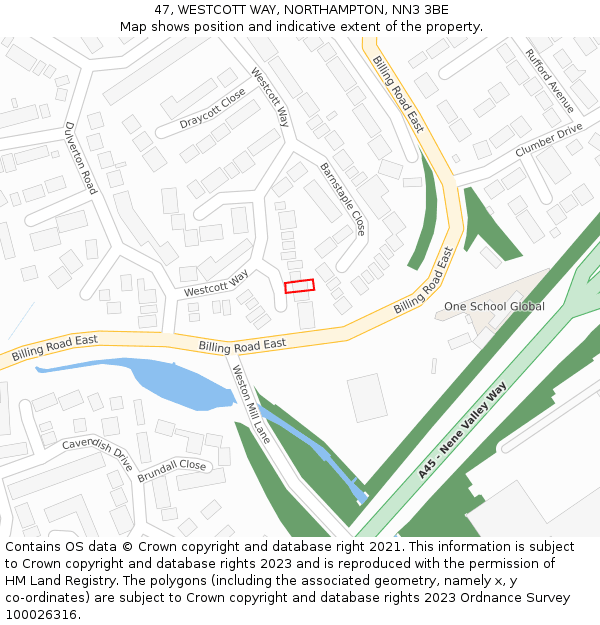 47, WESTCOTT WAY, NORTHAMPTON, NN3 3BE: Location map and indicative extent of plot