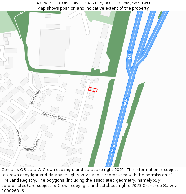 47, WESTERTON DRIVE, BRAMLEY, ROTHERHAM, S66 1WU: Location map and indicative extent of plot