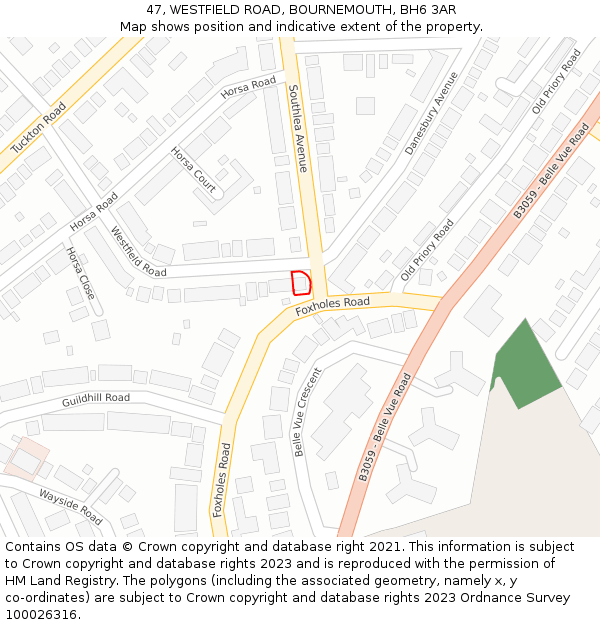 47, WESTFIELD ROAD, BOURNEMOUTH, BH6 3AR: Location map and indicative extent of plot