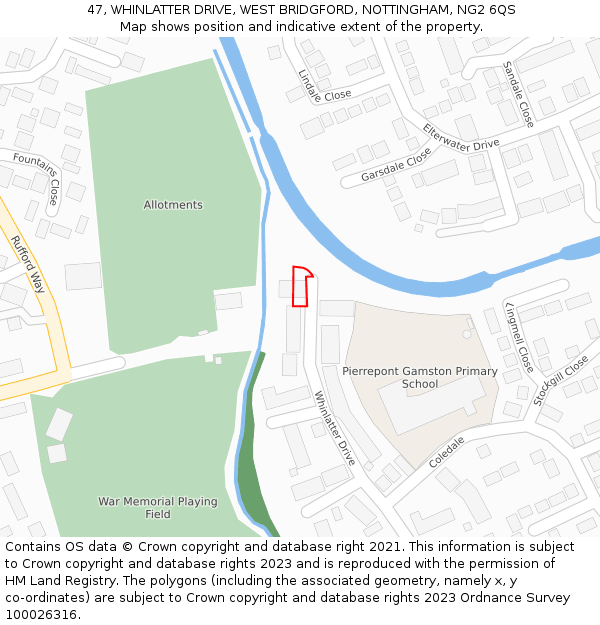 47, WHINLATTER DRIVE, WEST BRIDGFORD, NOTTINGHAM, NG2 6QS: Location map and indicative extent of plot