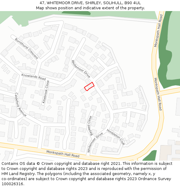 47, WHITEMOOR DRIVE, SHIRLEY, SOLIHULL, B90 4UL: Location map and indicative extent of plot