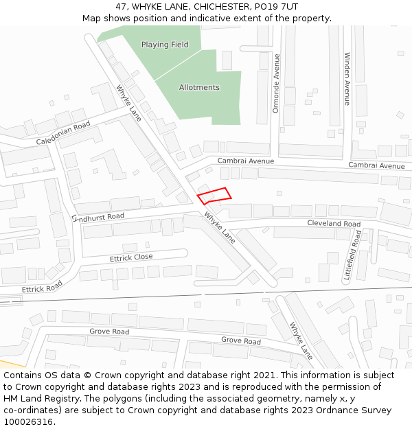 47, WHYKE LANE, CHICHESTER, PO19 7UT: Location map and indicative extent of plot