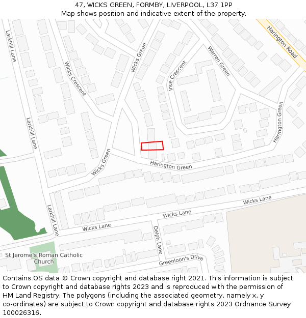 47, WICKS GREEN, FORMBY, LIVERPOOL, L37 1PP: Location map and indicative extent of plot