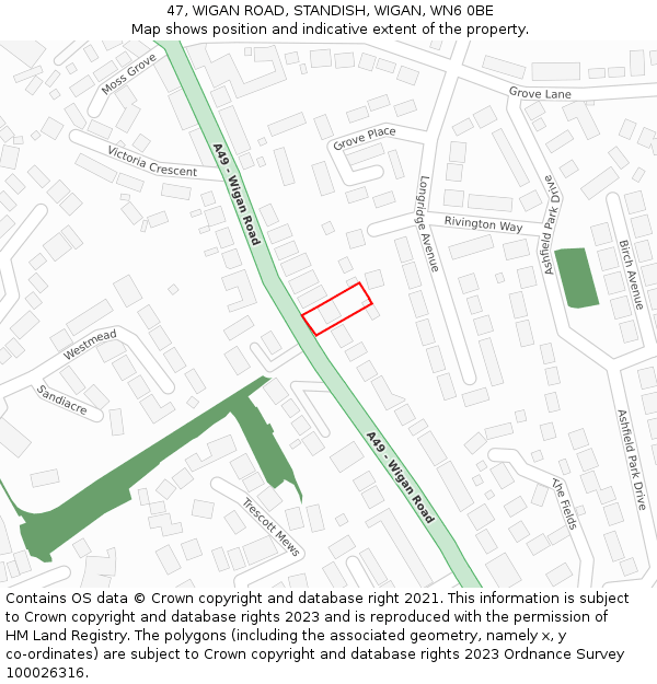 47, WIGAN ROAD, STANDISH, WIGAN, WN6 0BE: Location map and indicative extent of plot