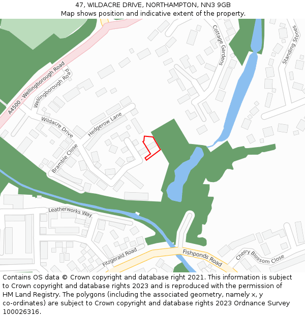 47, WILDACRE DRIVE, NORTHAMPTON, NN3 9GB: Location map and indicative extent of plot