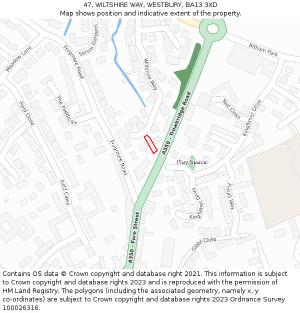 47, WILTSHIRE WAY, WESTBURY, BA13 3XD: Location map and indicative extent of plot