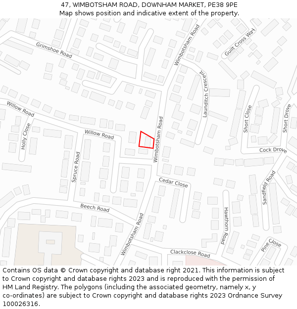 47, WIMBOTSHAM ROAD, DOWNHAM MARKET, PE38 9PE: Location map and indicative extent of plot