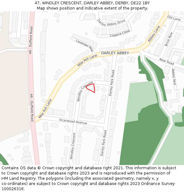 47, WINDLEY CRESCENT, DARLEY ABBEY, DERBY, DE22 1BY: Location map and indicative extent of plot