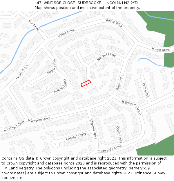 47, WINDSOR CLOSE, SUDBROOKE, LINCOLN, LN2 2YD: Location map and indicative extent of plot