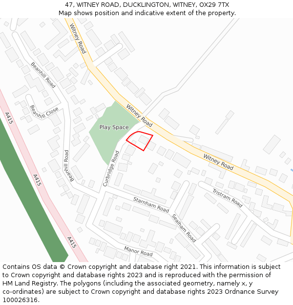 47, WITNEY ROAD, DUCKLINGTON, WITNEY, OX29 7TX: Location map and indicative extent of plot