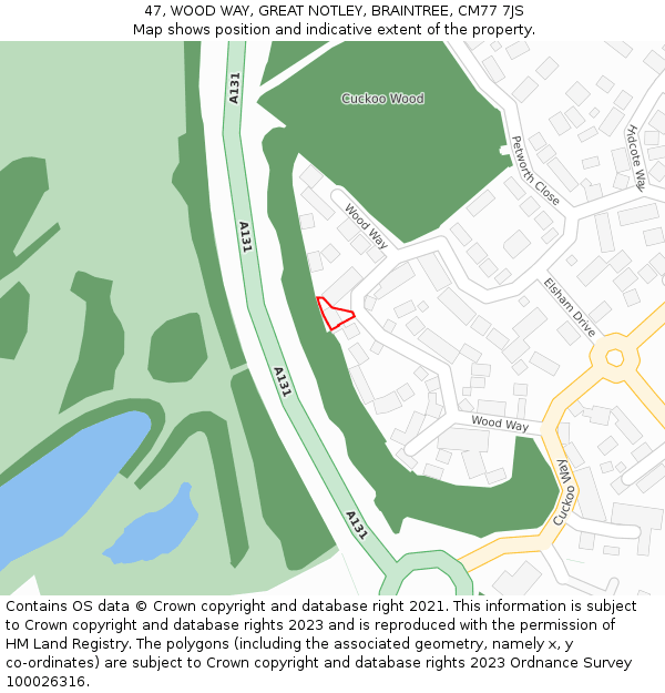 47, WOOD WAY, GREAT NOTLEY, BRAINTREE, CM77 7JS: Location map and indicative extent of plot