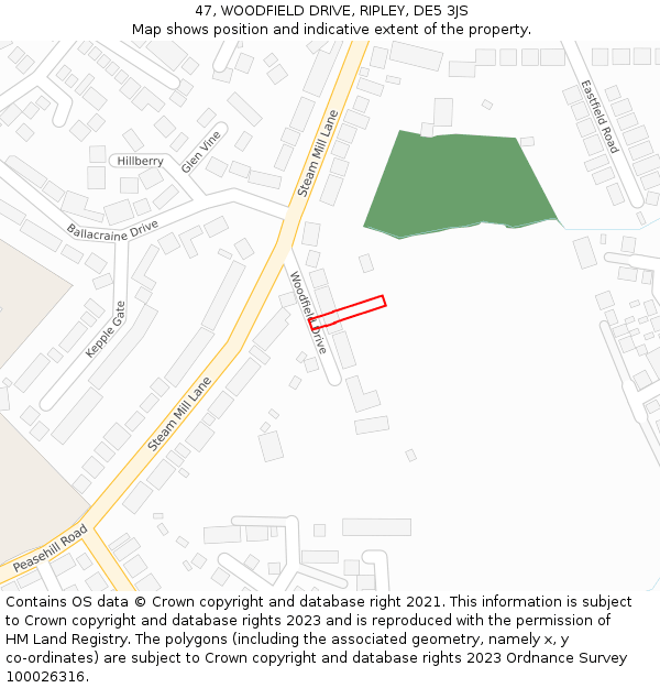 47, WOODFIELD DRIVE, RIPLEY, DE5 3JS: Location map and indicative extent of plot