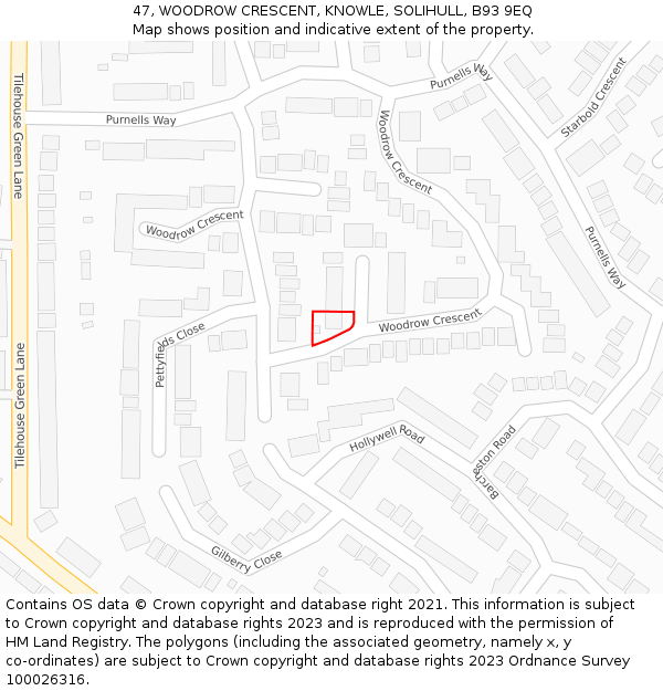 47, WOODROW CRESCENT, KNOWLE, SOLIHULL, B93 9EQ: Location map and indicative extent of plot