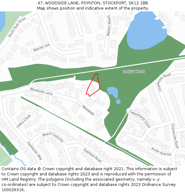 47, WOODSIDE LANE, POYNTON, STOCKPORT, SK12 1BB: Location map and indicative extent of plot