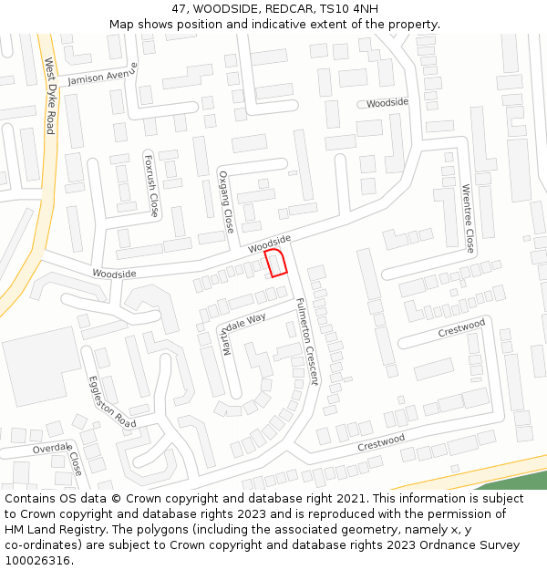 47, WOODSIDE, REDCAR, TS10 4NH: Location map and indicative extent of plot