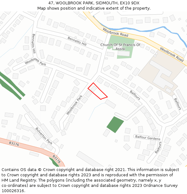 47, WOOLBROOK PARK, SIDMOUTH, EX10 9DX: Location map and indicative extent of plot