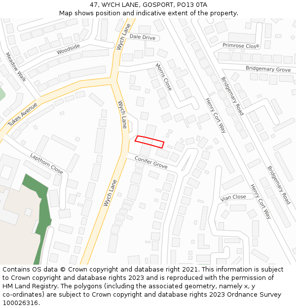 47, WYCH LANE, GOSPORT, PO13 0TA: Location map and indicative extent of plot