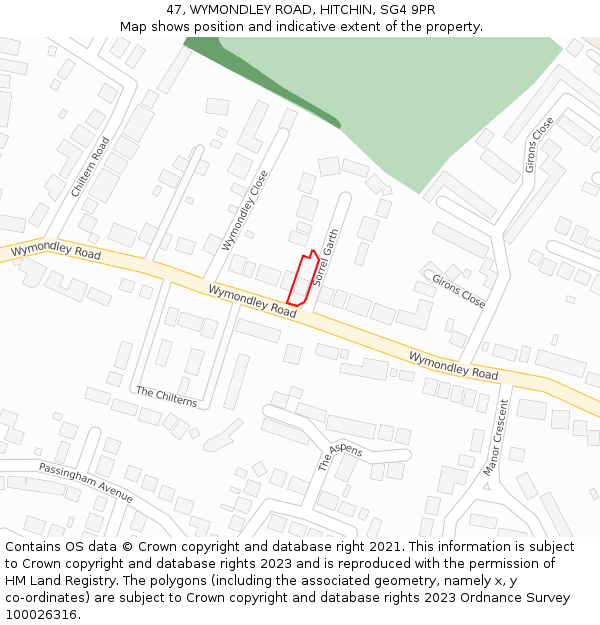 47, WYMONDLEY ROAD, HITCHIN, SG4 9PR: Location map and indicative extent of plot