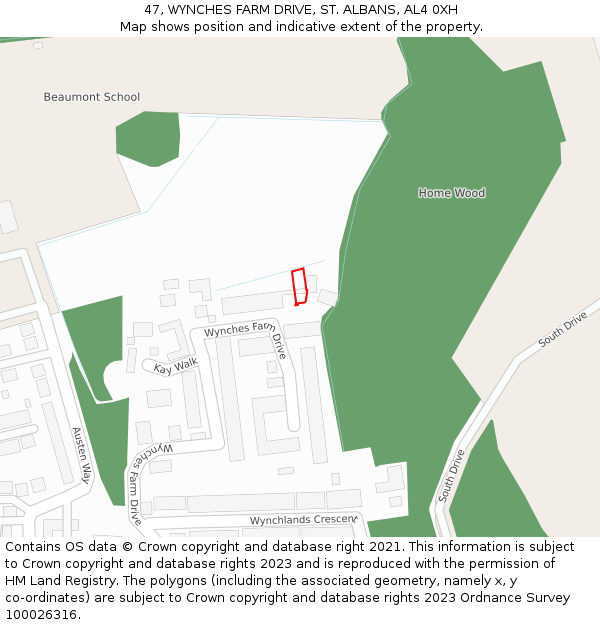 47, WYNCHES FARM DRIVE, ST. ALBANS, AL4 0XH: Location map and indicative extent of plot