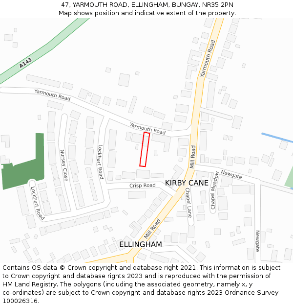 47, YARMOUTH ROAD, ELLINGHAM, BUNGAY, NR35 2PN: Location map and indicative extent of plot