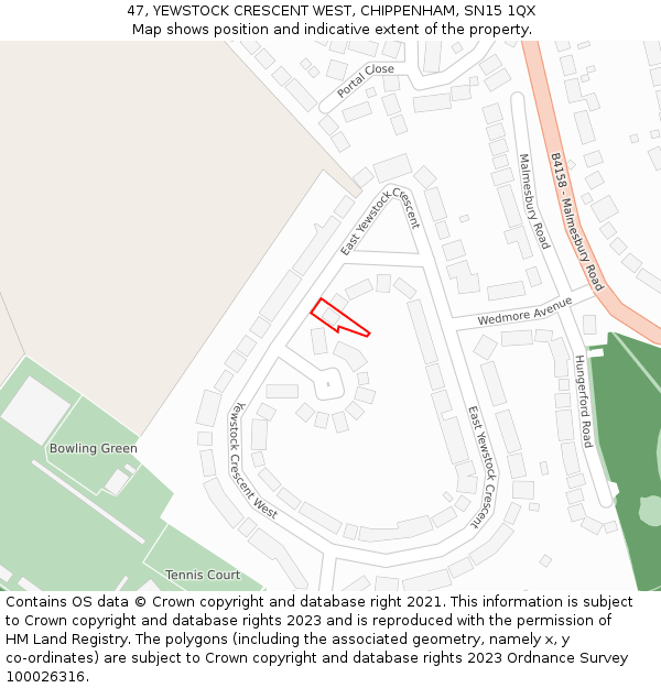 47, YEWSTOCK CRESCENT WEST, CHIPPENHAM, SN15 1QX: Location map and indicative extent of plot