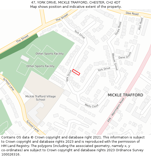 47, YORK DRIVE, MICKLE TRAFFORD, CHESTER, CH2 4DT: Location map and indicative extent of plot