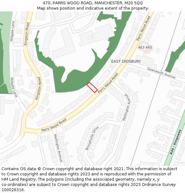 470, PARRS WOOD ROAD, MANCHESTER, M20 5QQ: Location map and indicative extent of plot