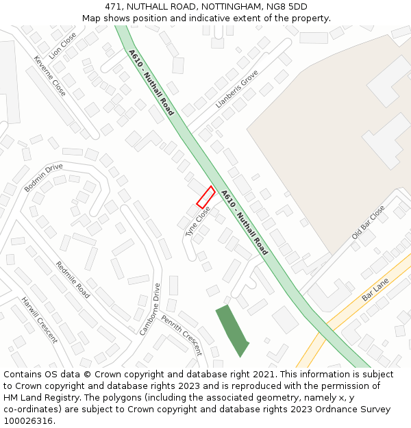 471, NUTHALL ROAD, NOTTINGHAM, NG8 5DD: Location map and indicative extent of plot