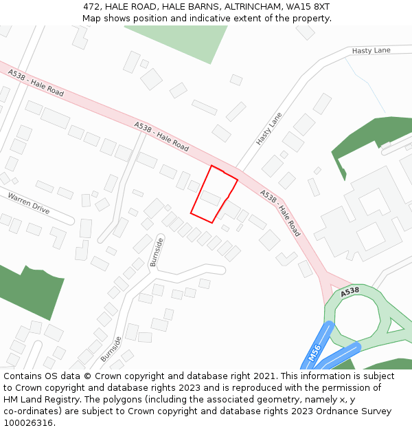 472, HALE ROAD, HALE BARNS, ALTRINCHAM, WA15 8XT: Location map and indicative extent of plot