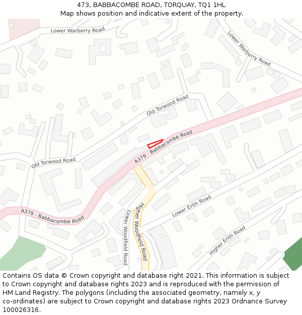 473, BABBACOMBE ROAD, TORQUAY, TQ1 1HL: Location map and indicative extent of plot