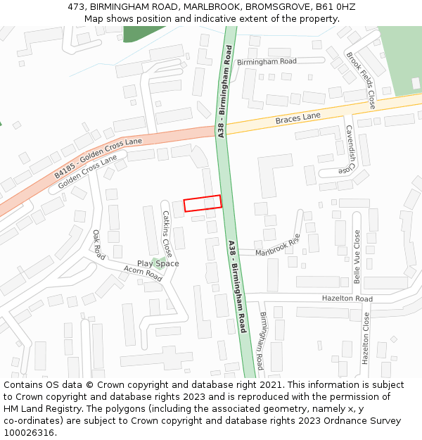 473, BIRMINGHAM ROAD, MARLBROOK, BROMSGROVE, B61 0HZ: Location map and indicative extent of plot