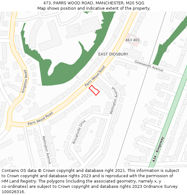 473, PARRS WOOD ROAD, MANCHESTER, M20 5QG: Location map and indicative extent of plot