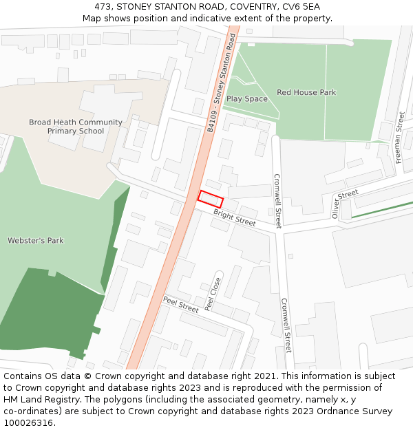 473, STONEY STANTON ROAD, COVENTRY, CV6 5EA: Location map and indicative extent of plot