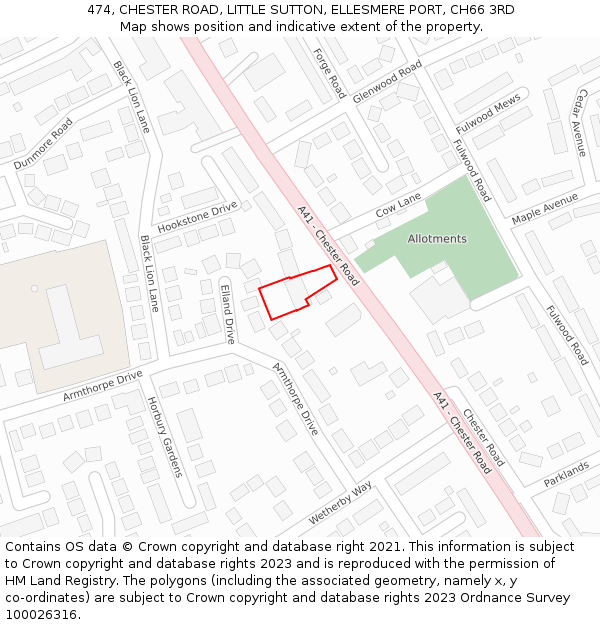 474, CHESTER ROAD, LITTLE SUTTON, ELLESMERE PORT, CH66 3RD: Location map and indicative extent of plot