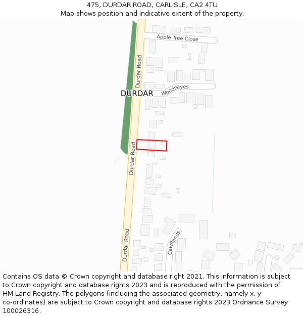 475, DURDAR ROAD, CARLISLE, CA2 4TU: Location map and indicative extent of plot