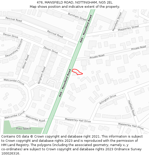 476, MANSFIELD ROAD, NOTTINGHAM, NG5 2EL: Location map and indicative extent of plot