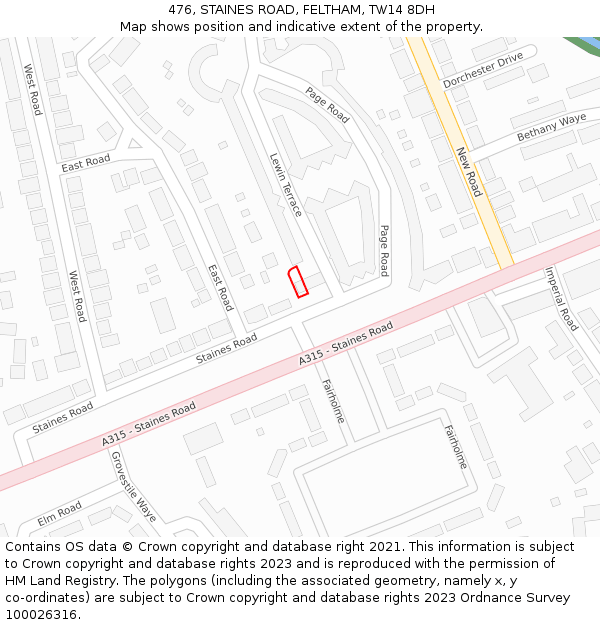 476, STAINES ROAD, FELTHAM, TW14 8DH: Location map and indicative extent of plot