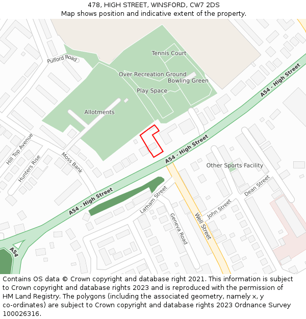 478, HIGH STREET, WINSFORD, CW7 2DS: Location map and indicative extent of plot