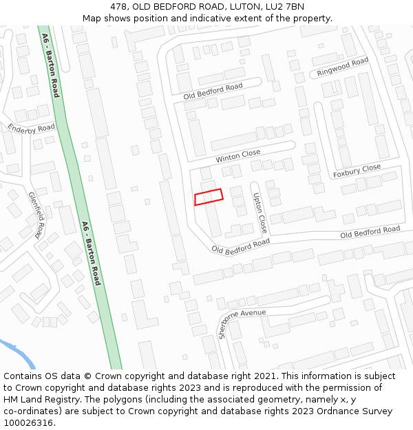 478, OLD BEDFORD ROAD, LUTON, LU2 7BN: Location map and indicative extent of plot